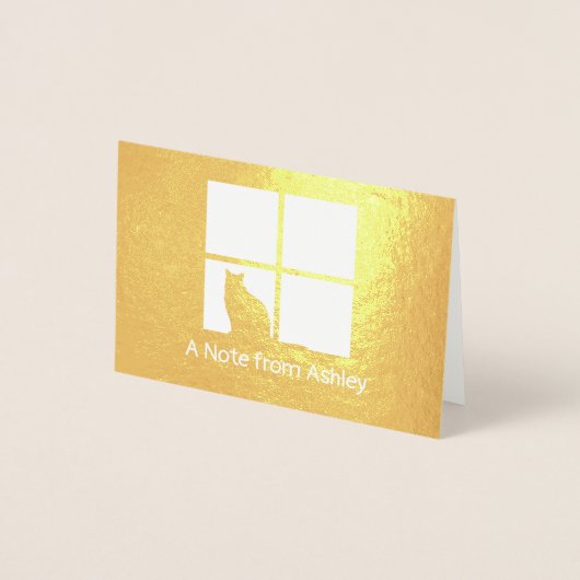 猫が窓エレガントにユニーク折り畳んだ「メモ」 箔カード (正面)