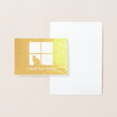 猫が窓エレガントにユニーク折り畳んだ「メモ」 箔カード (ディスプレー)