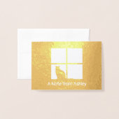 猫が窓エレガントにユニーク折り畳んだ「メモ」 箔カード (封筒付き正面)