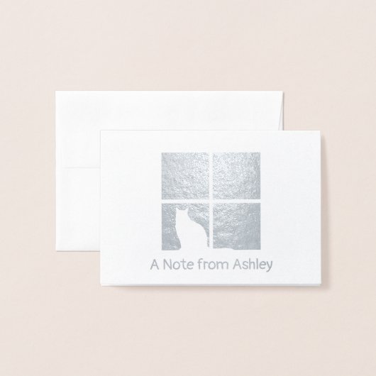 猫が窓モダンにユニーク折り畳んだ「メモ」 箔カード (封筒付き正面)