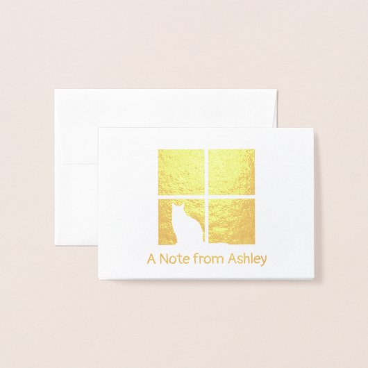 猫が窓モダンにユニーク折り畳んだ「メモ」 箔カード (封筒付き正面)