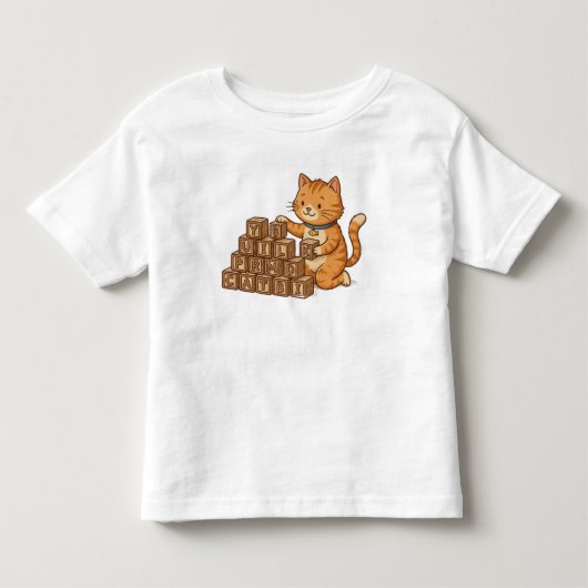 猫が立方体で遊ぶ トドラーTシャツ (正面)