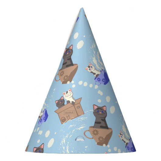 猫が箱に入りミルクが青く滴る パーティーハット (左)