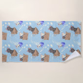 猫が箱に入りミルクが青く滴る ビーチタオル (正面)