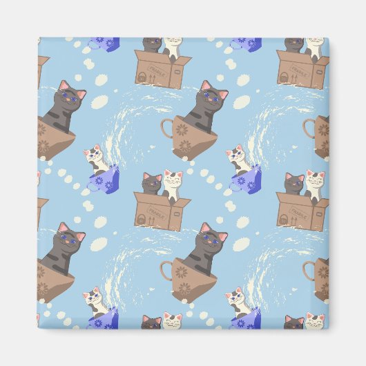 猫が箱に入りミルクが青く滴る マグネット (正面)