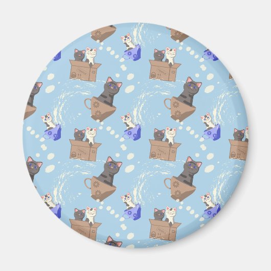 猫が箱に入りミルクが青く滴る マグネット (正面)