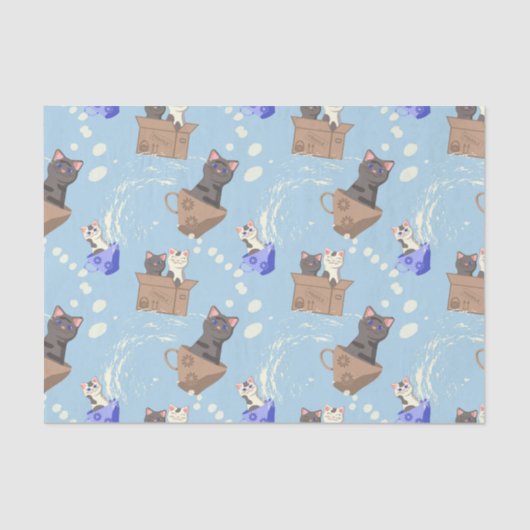 猫が箱に入りミルクが青く滴る 薄葉紙 (正面)