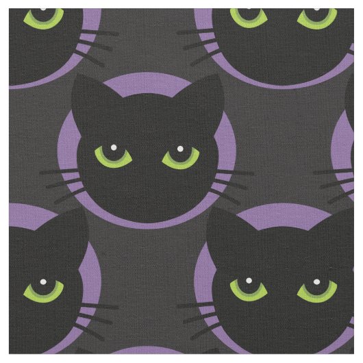 猫が紫の丸に目を通す緑 ファブリック (クローズアップ)