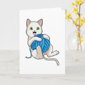 猫が羊毛で遊ぶ カード (黄色い花)