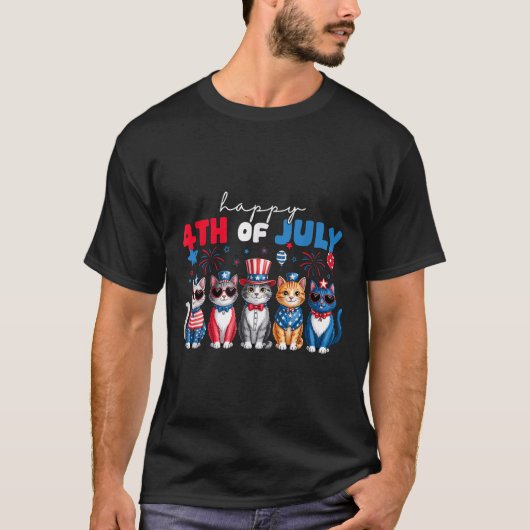 猫が自慢げな4th+July記念Tシャツ メンズ Tシャツ (正面)