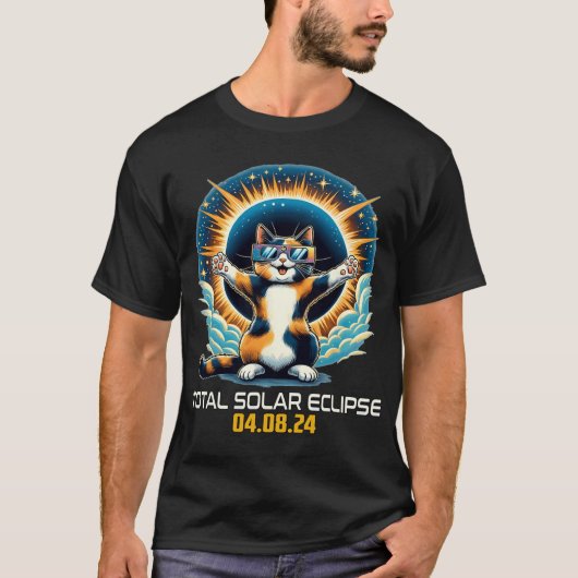 猫が自撮り太陽のする太陽のEclipse 2024 Tシャツ (正面)