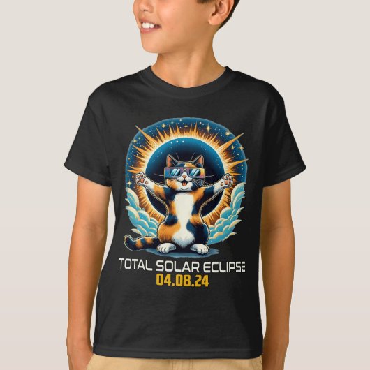 猫が自撮り太陽のする太陽のEclipse 2024 Tシャツ (正面)