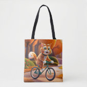 猫が自転車に乗っている トートバッグ (正面)