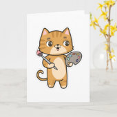 猫が色と筆で絵を描く カード (黄色い花)