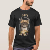 猫が花の冠を作る Tシャツ (正面)