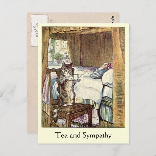 猫が茶と悔やみや弔慰❝を飲む❞ ポストカード (正面/裏面)