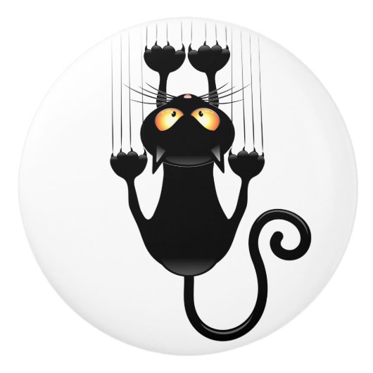 猫が落ちるおもしろい セラミックノブ (正面)