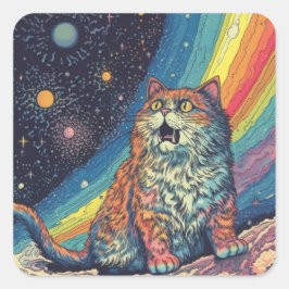 猫が虹と宇宙に鳴く スクエアシール