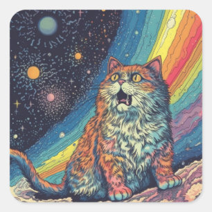 猫が虹と宇宙に鳴く スクエアシール