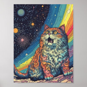 猫が虹と宇宙に鳴く ポスター