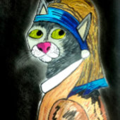 猫が虹色の毛布を持っている カード