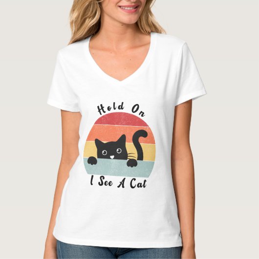 猫が見えるおもしろい時 Tシャツ (正面)