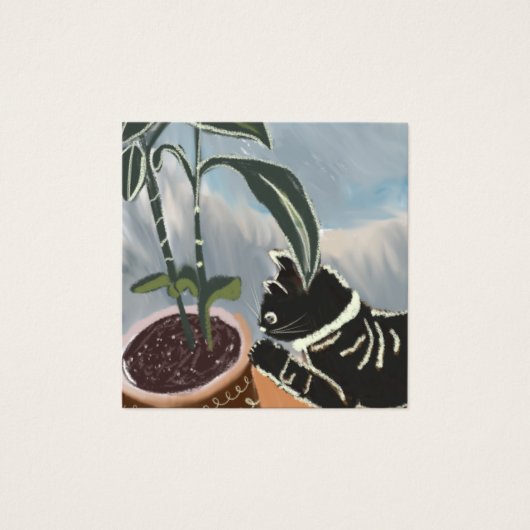 猫が観葉植物を眺めるカード (正面)