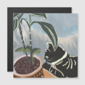 猫が観葉植物を見守るカード (正面/裏面)