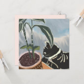 猫が観葉植物を見守る カード (正面/裏面インサイチュ)