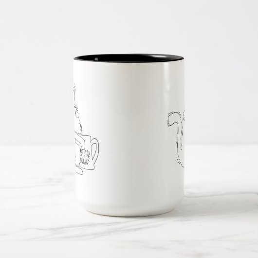 猫が言うには、コーヒーを飲むと感じ殺される量が減る ツートーンマグカップ (中央)