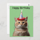 猫が誕生日の帽子をかぶり、頭上に炎 ポストカード (正面/裏面)
