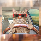 猫が車を運転するサンシェード 16" x 12" ウィンドウサイン (シート2)