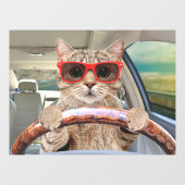 猫が車を運転するサンシェード 16" x 12" ウィンドウサイン (シート)