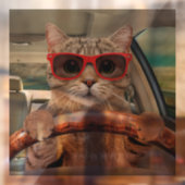 猫が車を運転する面白いサンシェード 30cm x 30cm ウィンドウサイン (シート2)