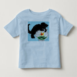 猫が金魚鉢に手を伸ばそうとしているTシャツ トドラーTシャツ