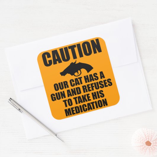 猫が鉄砲を持っている スクエアシール (封筒)