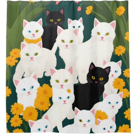猫が集まる シャワーカーテン (正面)