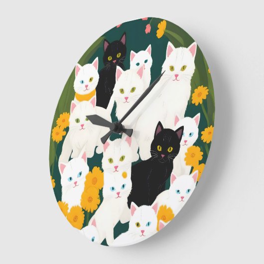 猫が集まる ラージ壁時計 (傾斜)