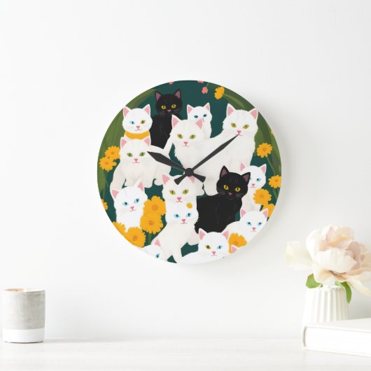 猫が集まる ラージ壁時計 (ホーム)