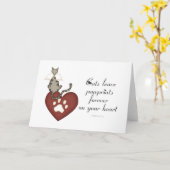 猫が離れハートにプリント カード (黄色い花)