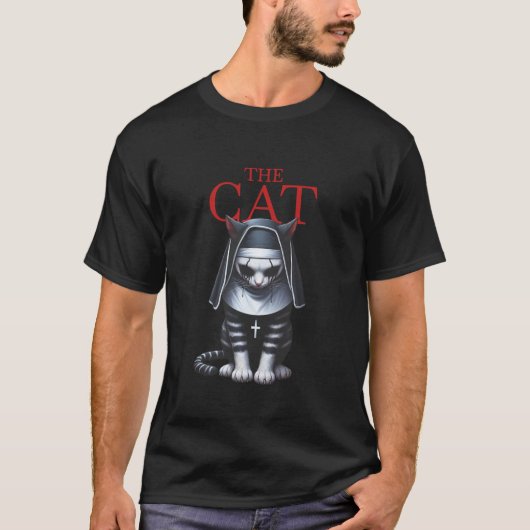 猫が面白いハロウィーンの恐怖ムービーParody Black Tシャツ (正面)