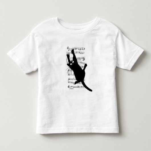 猫が音符にぶら下がっている トドラーTシャツ (正面)