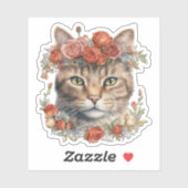 猫が頭に花を付けたバレンタインシール シール (シート)