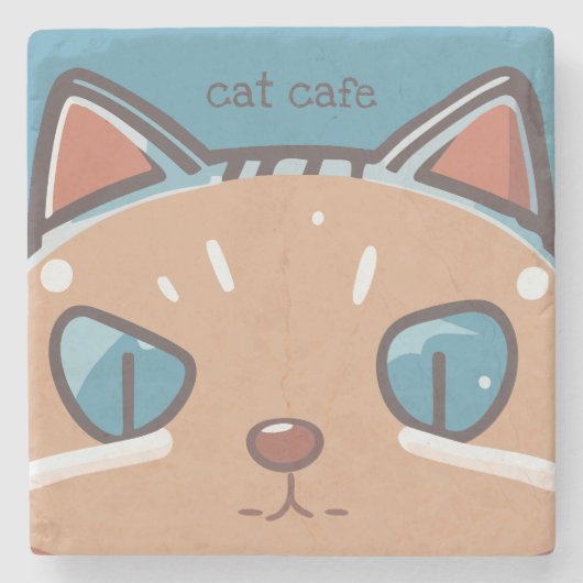 猫が顔を出す ストーンコースター (正面)