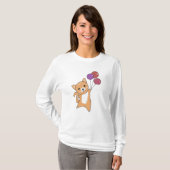 猫が風船かわいい動物たち赤猫 Tシャツ (正面フル)