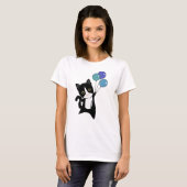 猫が風船かわいい動物たち黒猫 Tシャツ (正面フル)