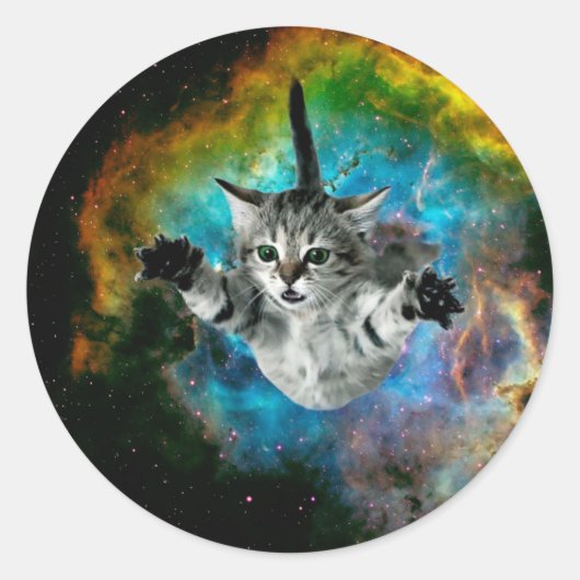猫が飛び跳ねる宇宙 ラウンドシール (正面)