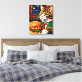 猫が食堂でチーズバーガーを注文 キャンバスプリント (インサイチュ (寝室))