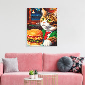 猫が食堂でチーズバーガーを注文 キャンバスプリント (インサイチュ (リビング))