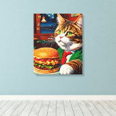猫が食堂でチーズバーガーを注文 キャンバスプリント (インサイチュ (ウッドフロア))